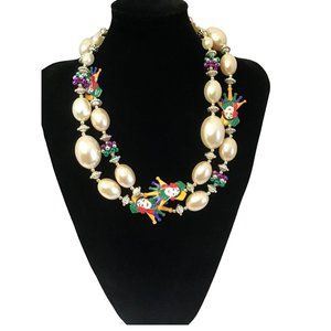 Womens‎ Large Faux Pearls Beaded Necklace Jewelry with Colorful Clowns and beads